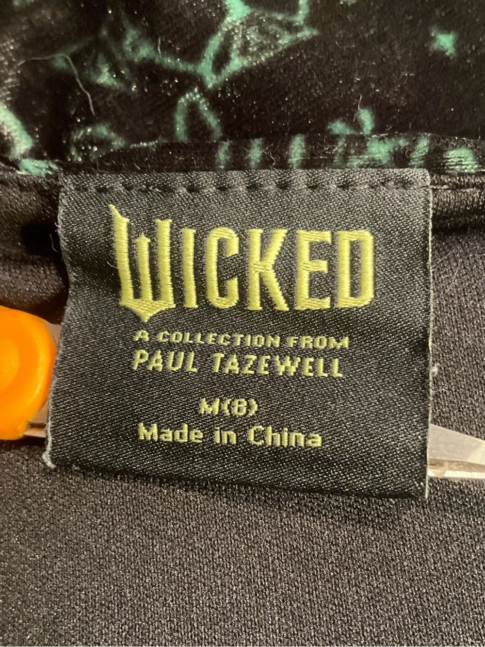 Wicked Universal Studios Black Green velour dress M/8